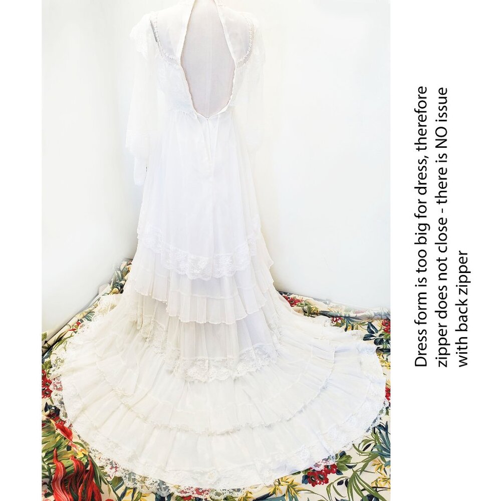 Alfred Angelo Vintage 70s Wedding Dress Lace Prairie Cottagecore Boho Train - Picture 8 of 14